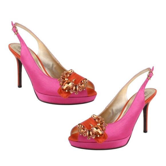 brand new Pink & Orange J Renee REGINA Peeptoe Satin Shoes with Jewels in Size 8 - Picture 1 of 10